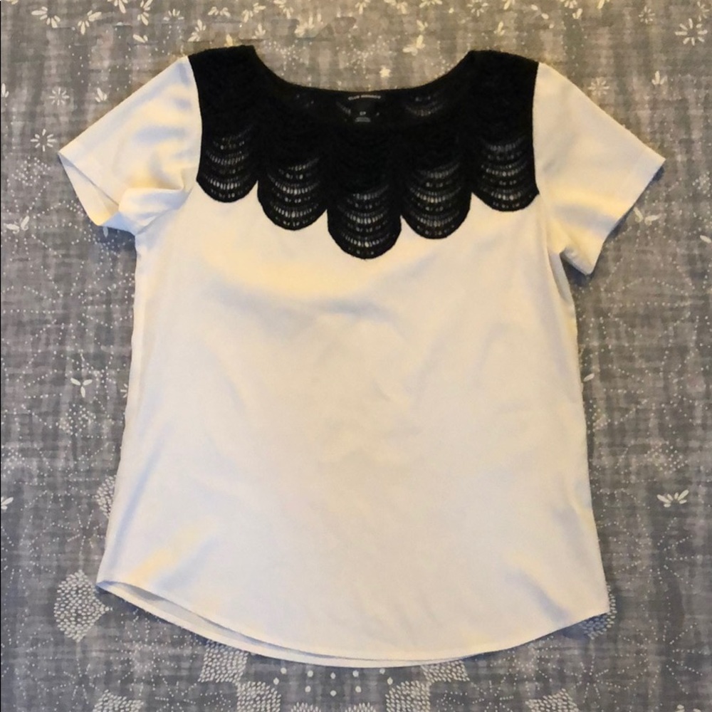 Club Monaco blouse with black lace trim